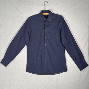 Duchamp London Men's Size 16 Neck Navy Dotted Slim Fit Dress Shirt Italy Preppy